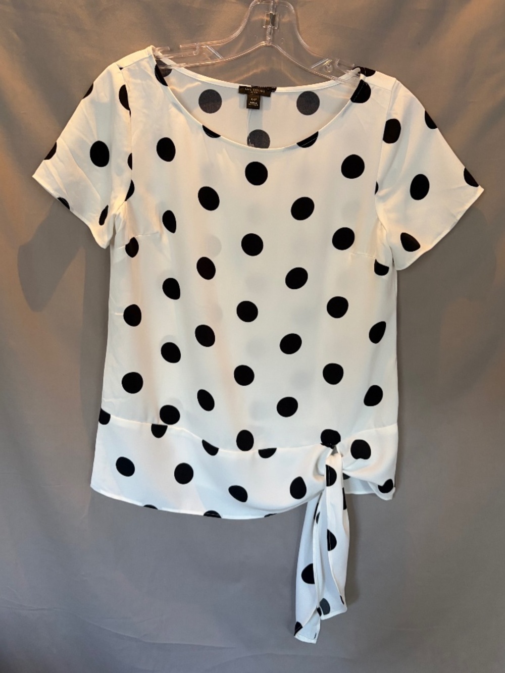 Ann Taylor White & Black Polka-Dot Short-Sleeve Top with Waist-Tie - Size XXS